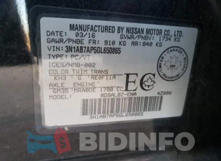 3N1AB7AP5GL650865 Photo# 10