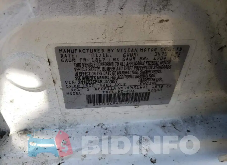3N1CE2CP4GL377997 Photo# 10
