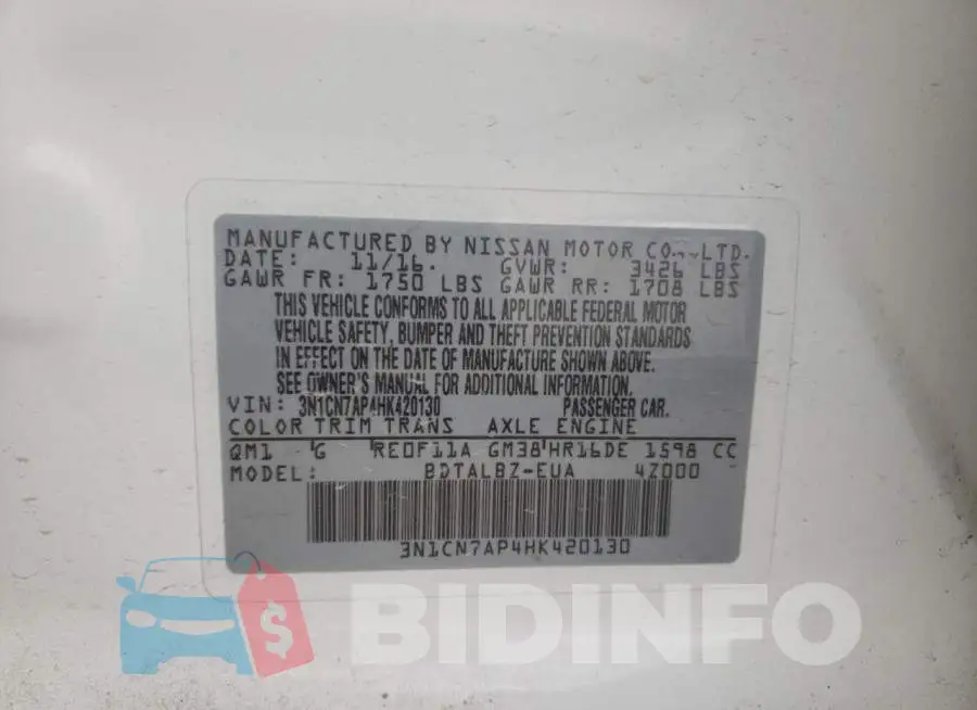 3N1CN7AP4HK420130 Photo# 10