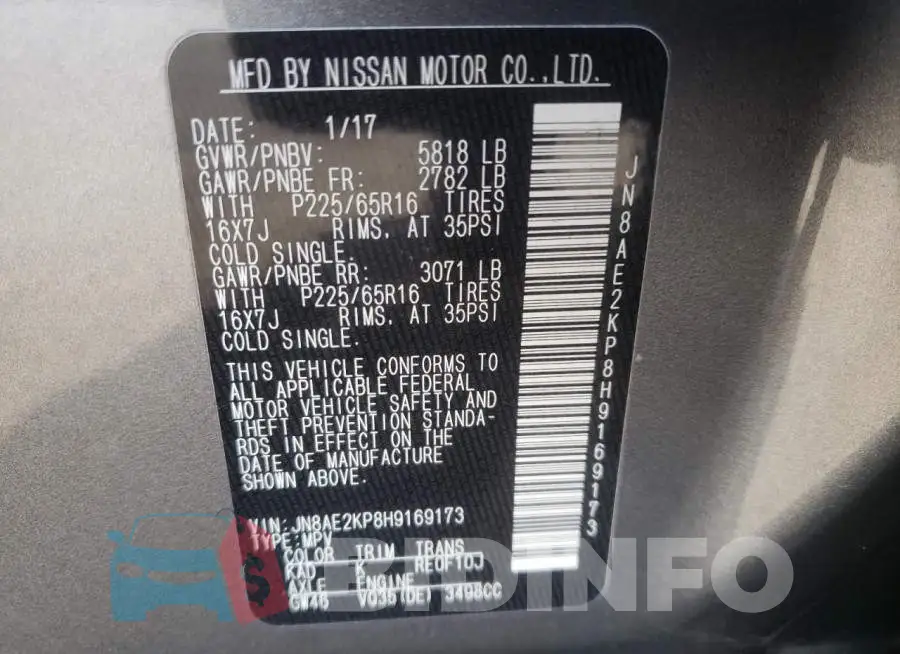 JN8AE2KP8H9169173 Photo# 10