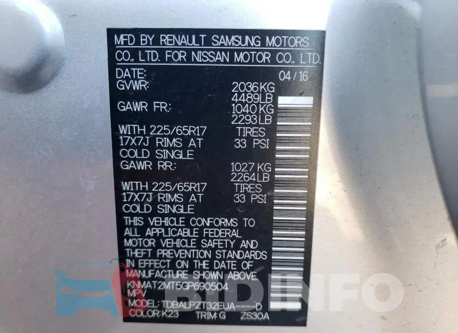 KNMAT2MT5GP690504 Photo# 10