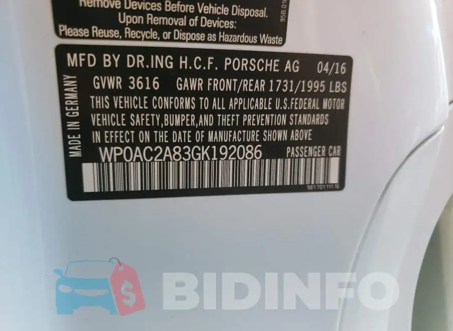 WP0AC2A83GK192086 Photo# 10