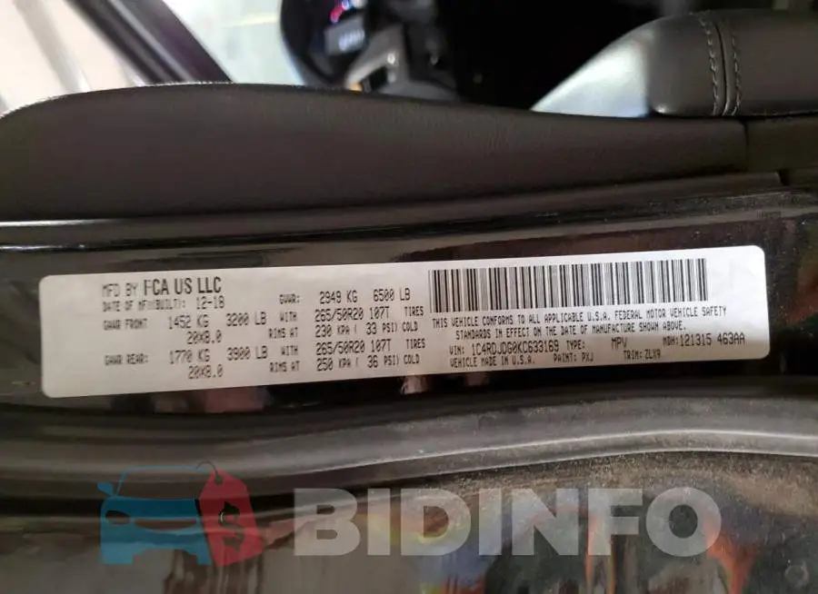 1C4RDJDG0KC633169 Photo# 10