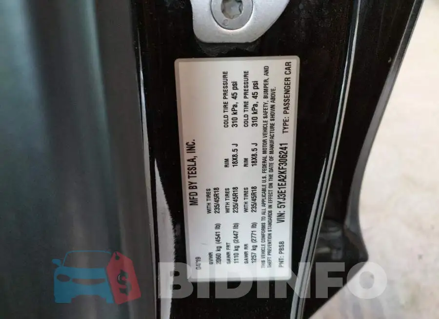 5YJ3E1EA2KF306241 Photo# 10
