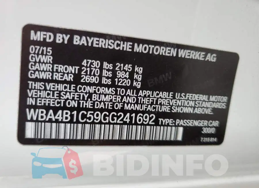 WBA4B1C59GG241692 Photo# 10