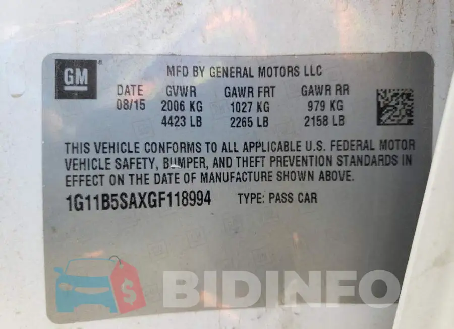 1G11B5SAXGF118994 Photo# 10
