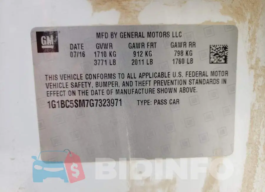 1G1BC5SM7G7323971 Photo# 10
