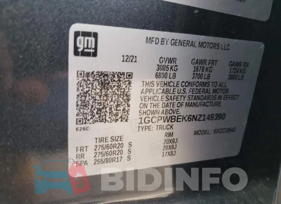 1GCPWBEK6NZ149390 Photo# 10