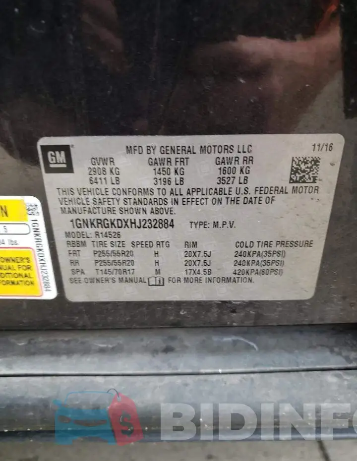 1GNKRGKDXHJ232884 Photo# 10