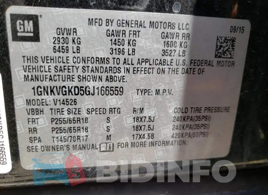 1GNKVGKD5GJ166559 Photo# 10