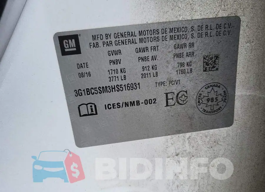 3G1BC5SM3HS516931 Photo# 10