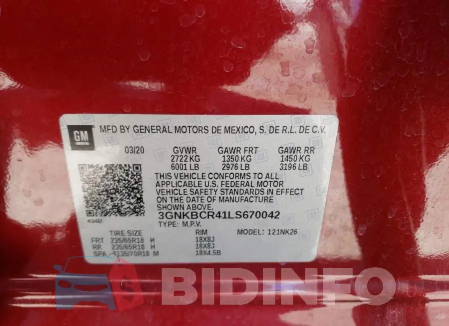3GNKBCR41LS670042 Photo# 10