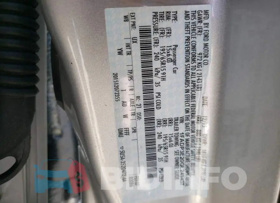 1FADP3E20GL249437 Photo# 10