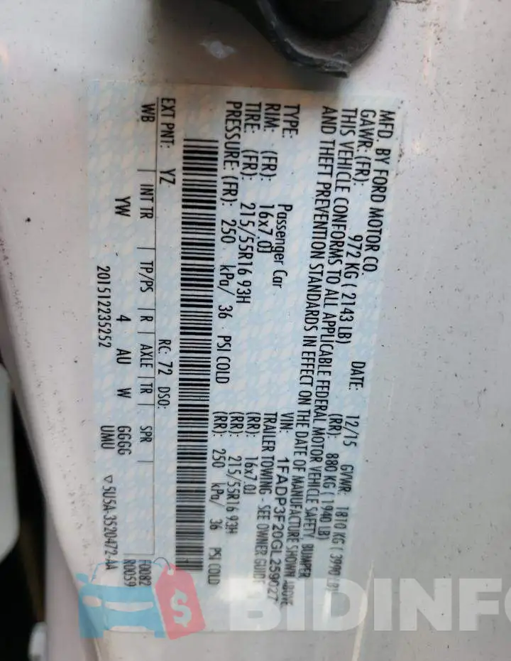 1FADP3F20GL259027 Photo# 10