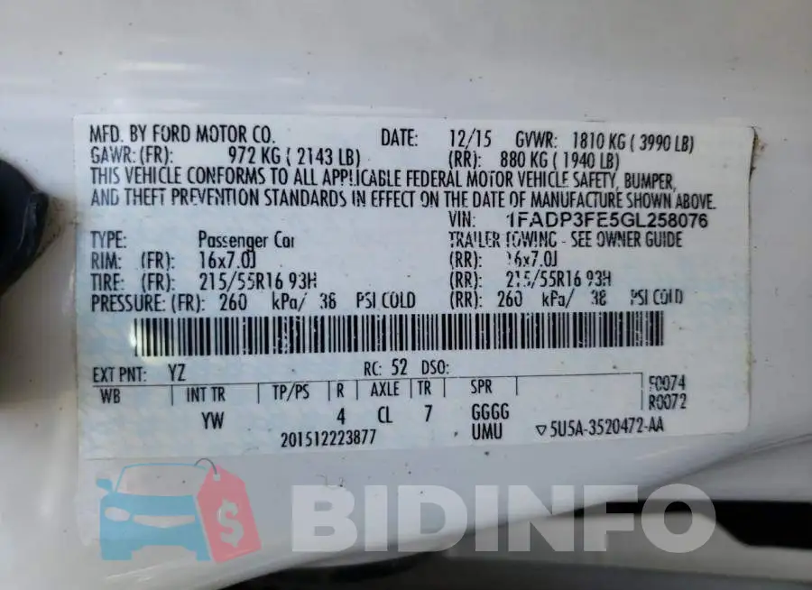 1FADP3FE5GL258076 Photo# 10