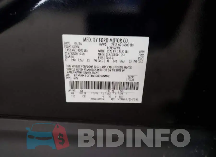 1FM5K8GT8GGC98082 Photo# 10