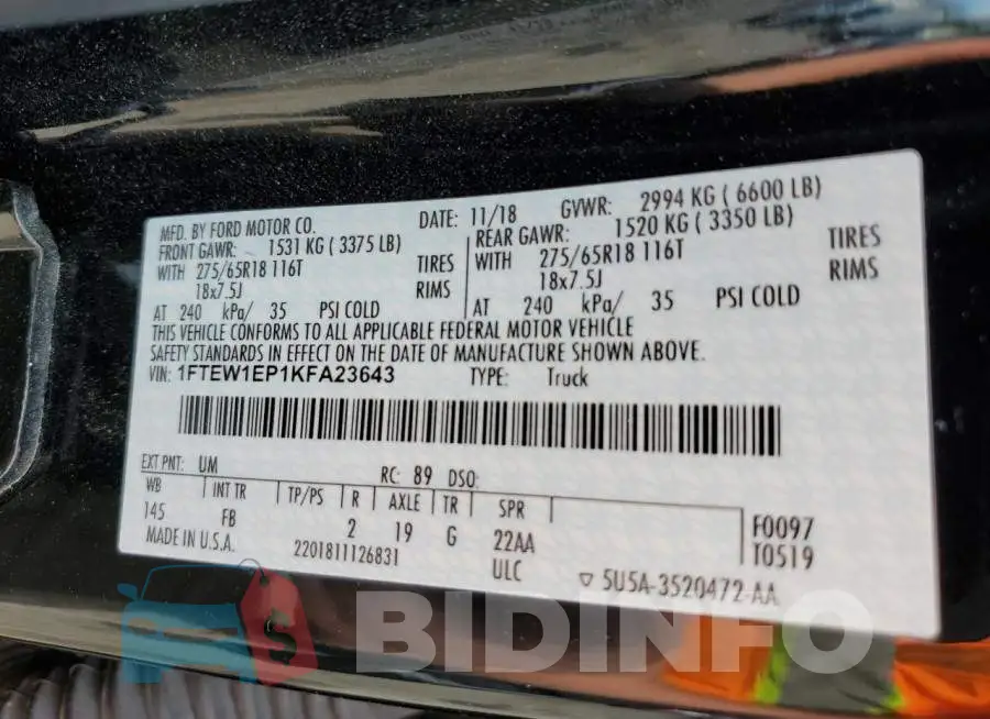 1FTEW1EP1KFA23643 Photo# 10