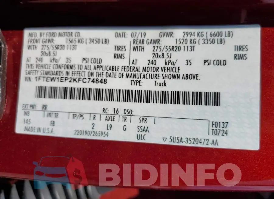 1FTEW1EP2KFC74848 Photo# 10