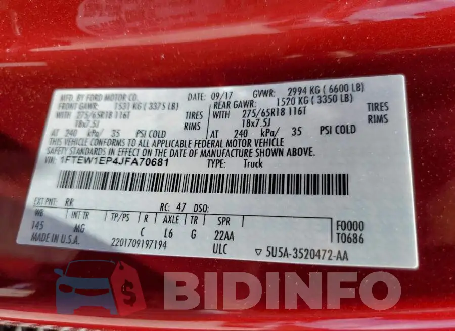 1FTEW1EP4JFA70681 Photo# 10