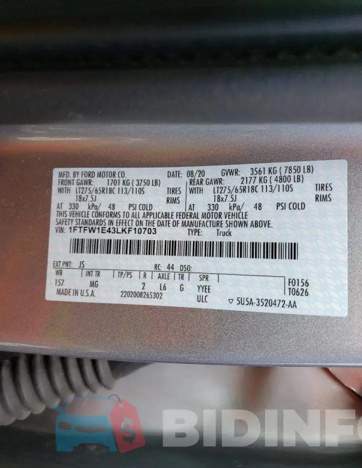 1FTFW1E43LKF10703 Photo# 10