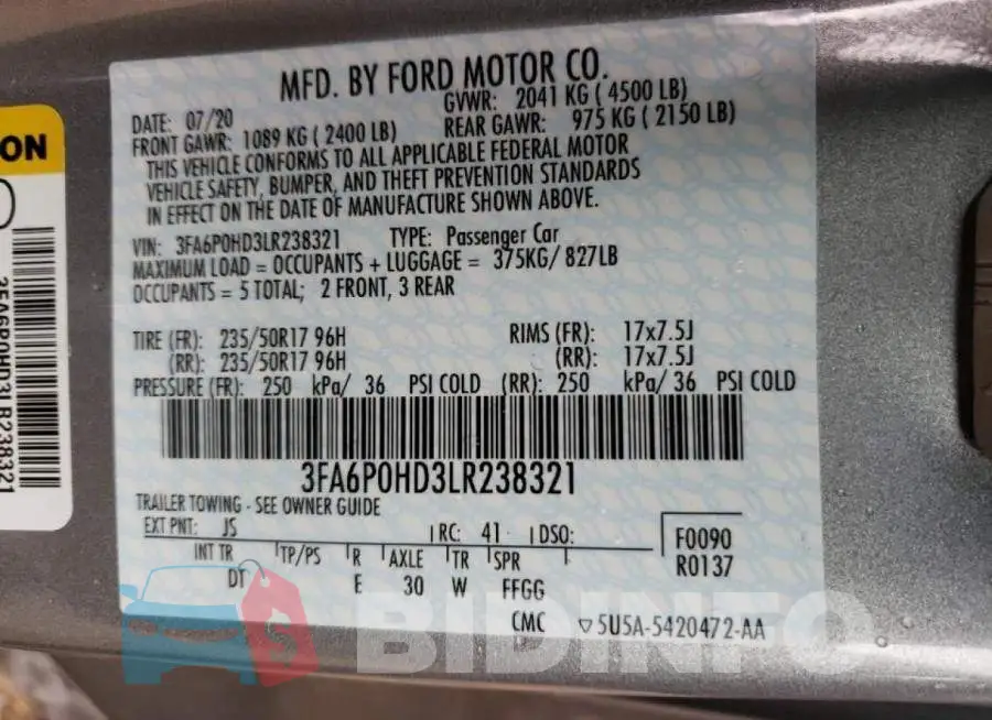 3FA6P0HD3LR238321 Photo# 10