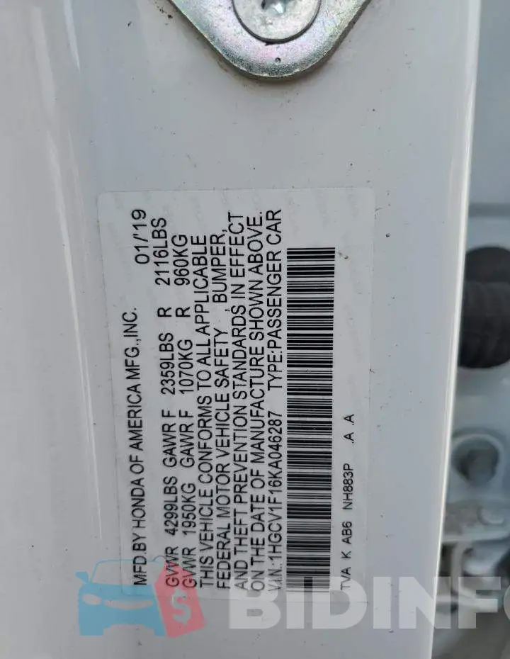 1HGCV1F16KA046287 Photo# 10