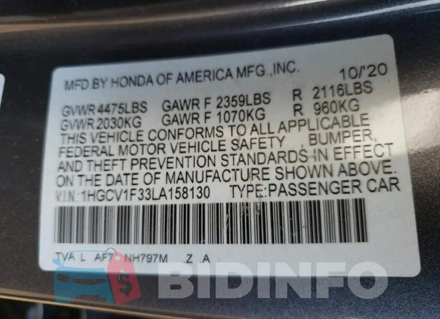 1HGCV1F33LA158130 Photo# 10