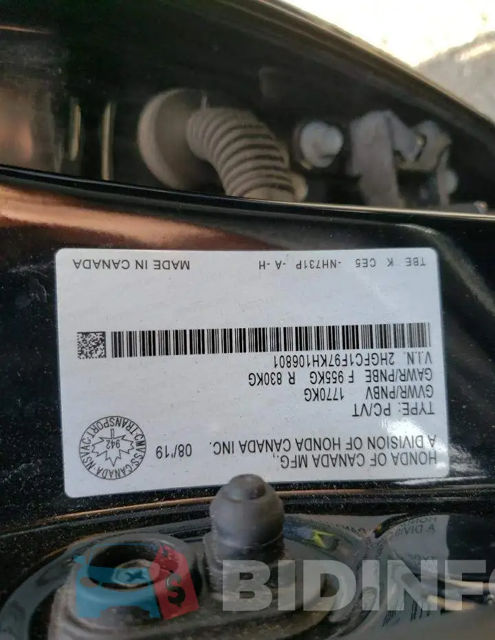 2HGFC1F97KH106801 Photo# 10