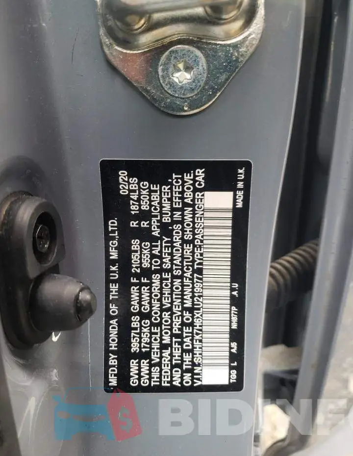 SHHFK7H6XLU219977 Photo# 10