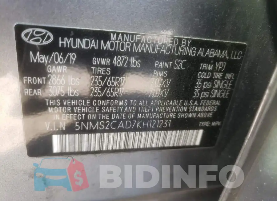 5NMS2CAD7KH121231 Photo# 10