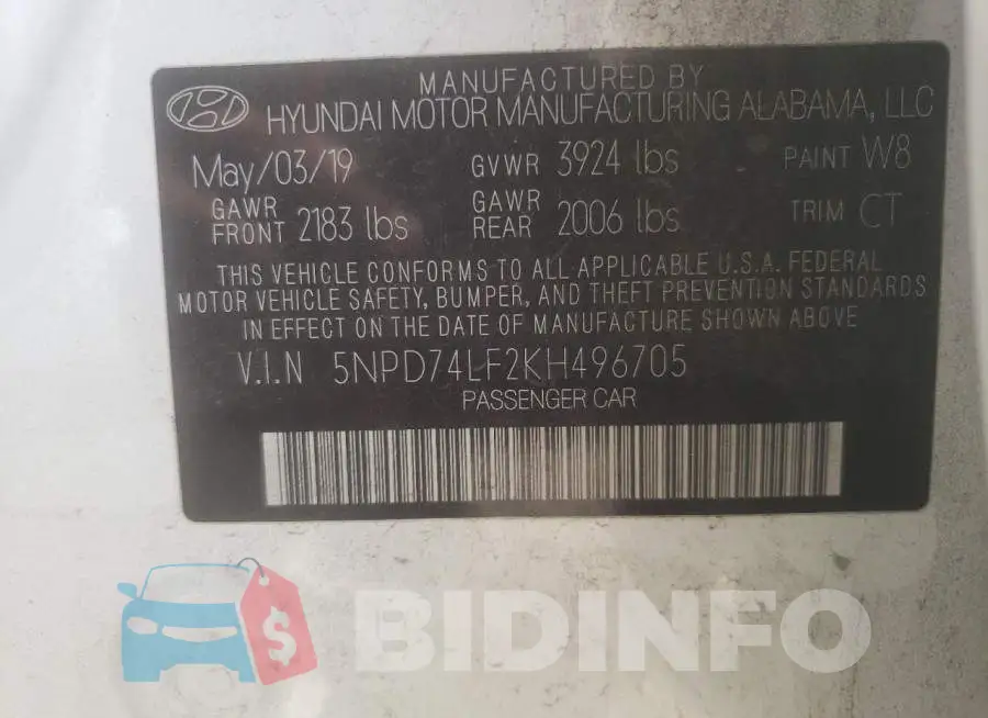 5NPD74LF2KH496705 Photo# 10