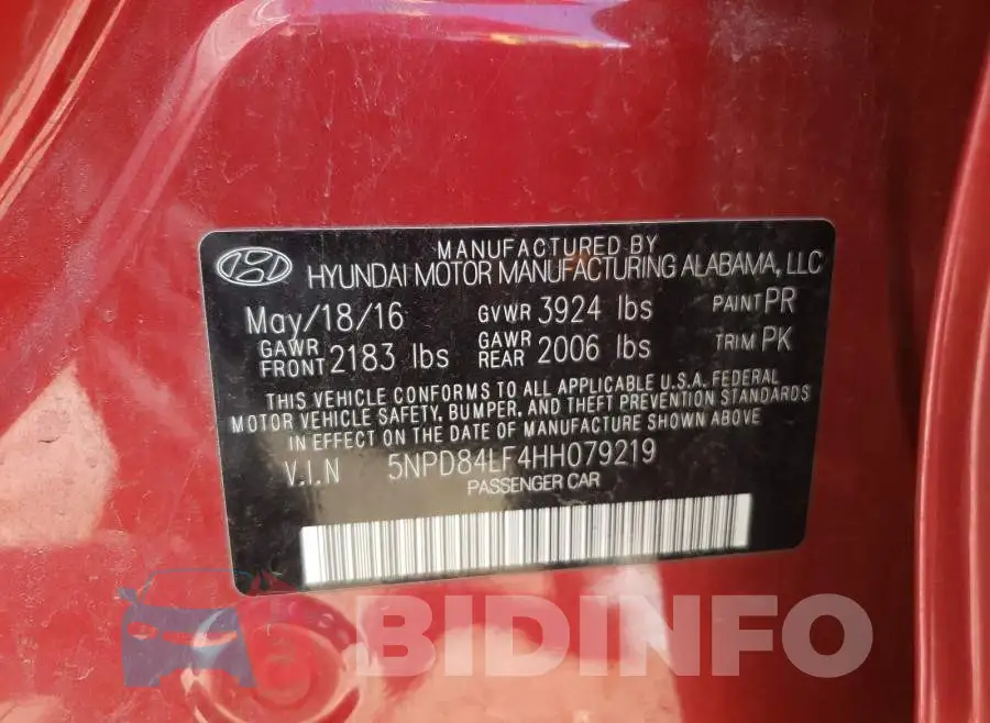 5NPD84LF4HH079219 Photo# 10