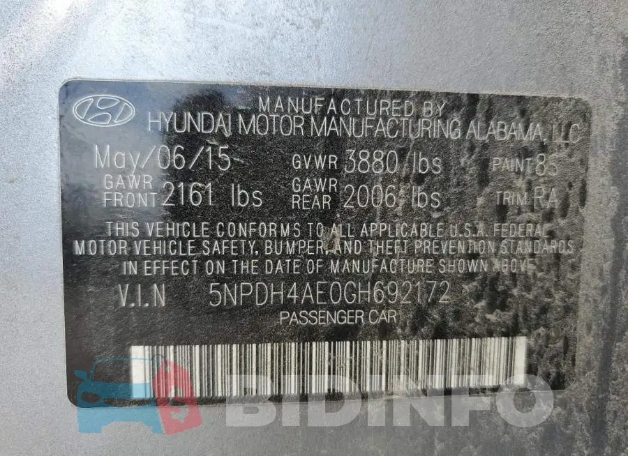 5NPDH4AE0GH692172 Photo# 10