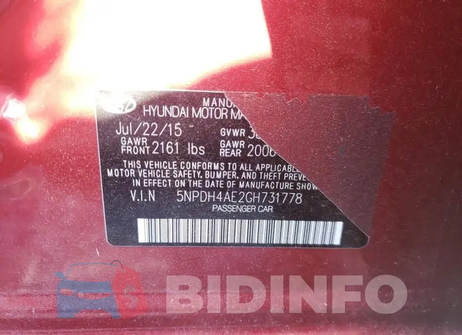 5NPDH4AE2GH731778 Photo# 10