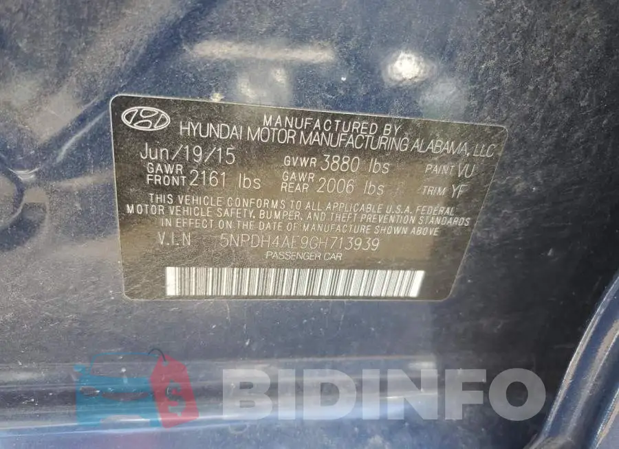 5NPDH4AE9GH713939 Photo# 10