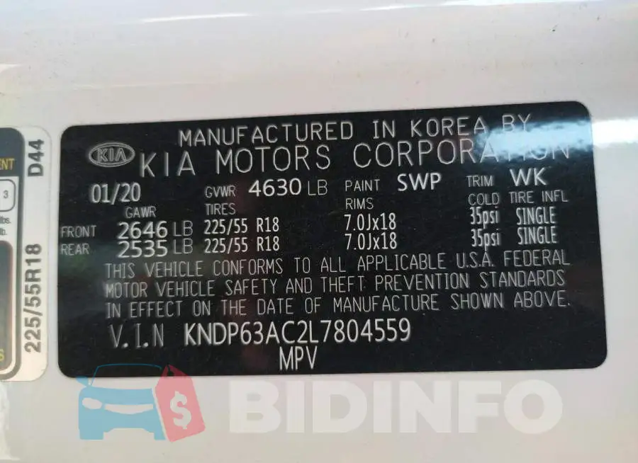 KNDP63AC2L7804559 Photo# 10