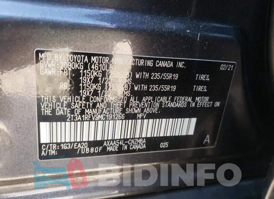 2T3A1RFV9MC191266 Photo# 10