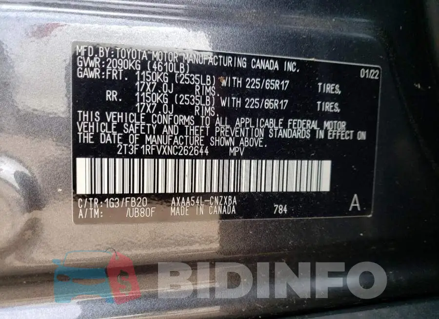 2T3F1RFVXNC262644 Photo# 10