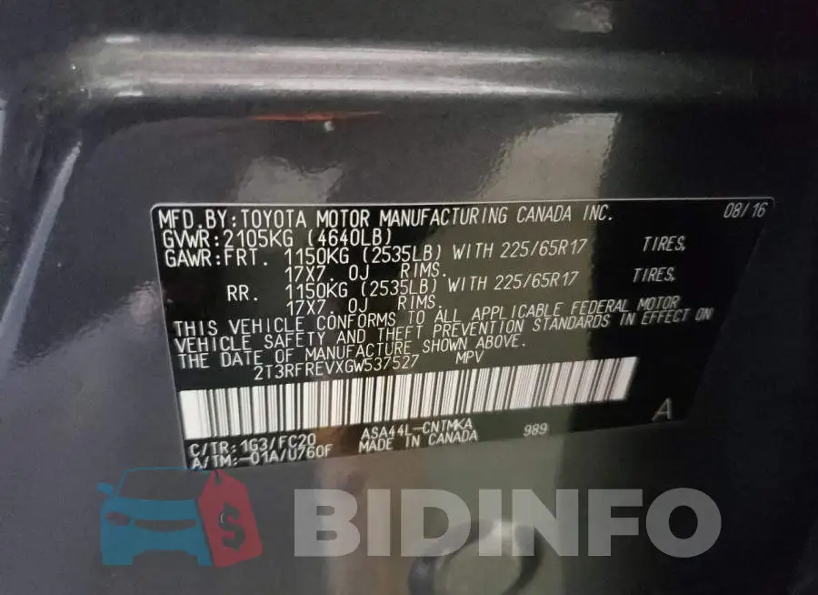 2T3RFREVXGW537527 Photo# 10