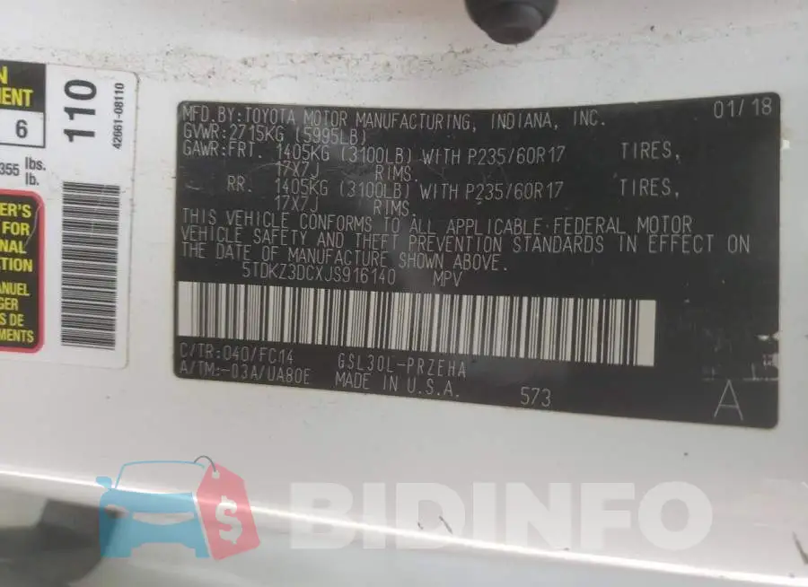 5TDKZ3DCXJS916140 Photo# 10
