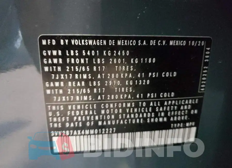 3VV2B7AX4MM012227 Photo# 10