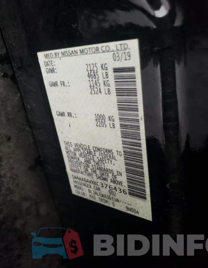 1N4AA6AVXKC376436 Photo# 10
