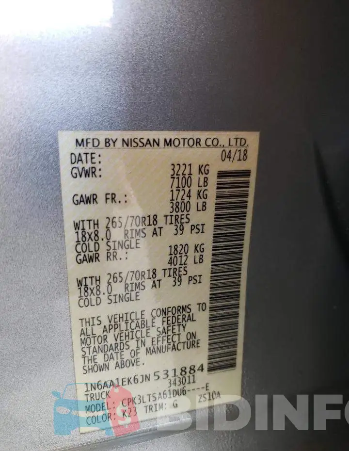 1N6AA1EK6JN531884 Photo# 10