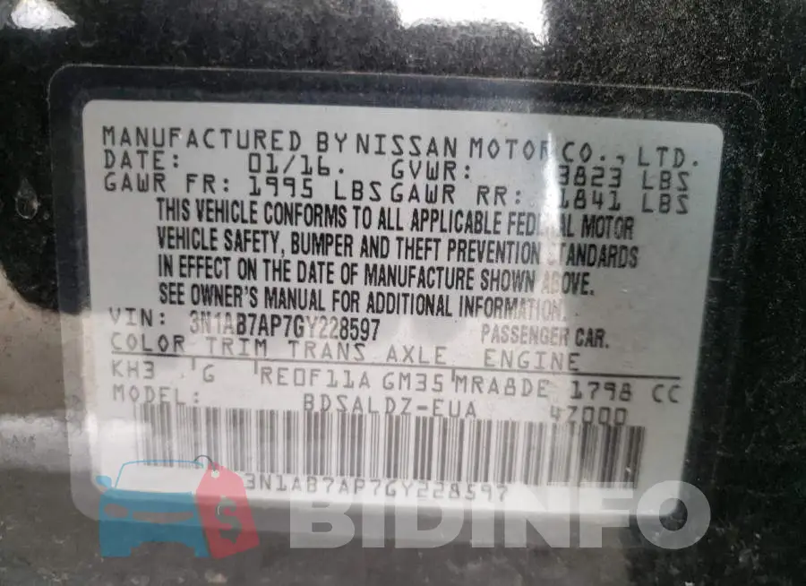 3N1AB7AP7GY228597 Photo# 10