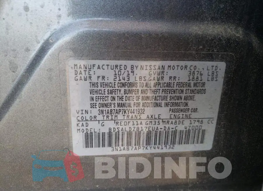 3N1AB7AP7KY441932 Photo# 10
