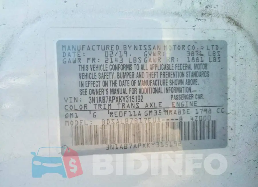 3N1AB7APXKY315192 Photo# 10