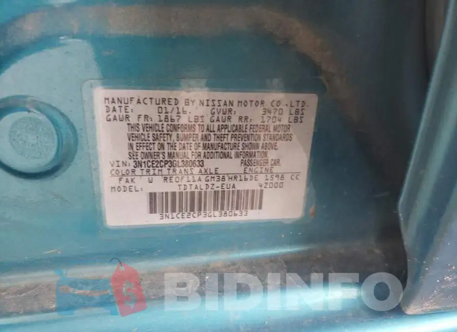 3N1CE2CP3GL380633 Photo# 10
