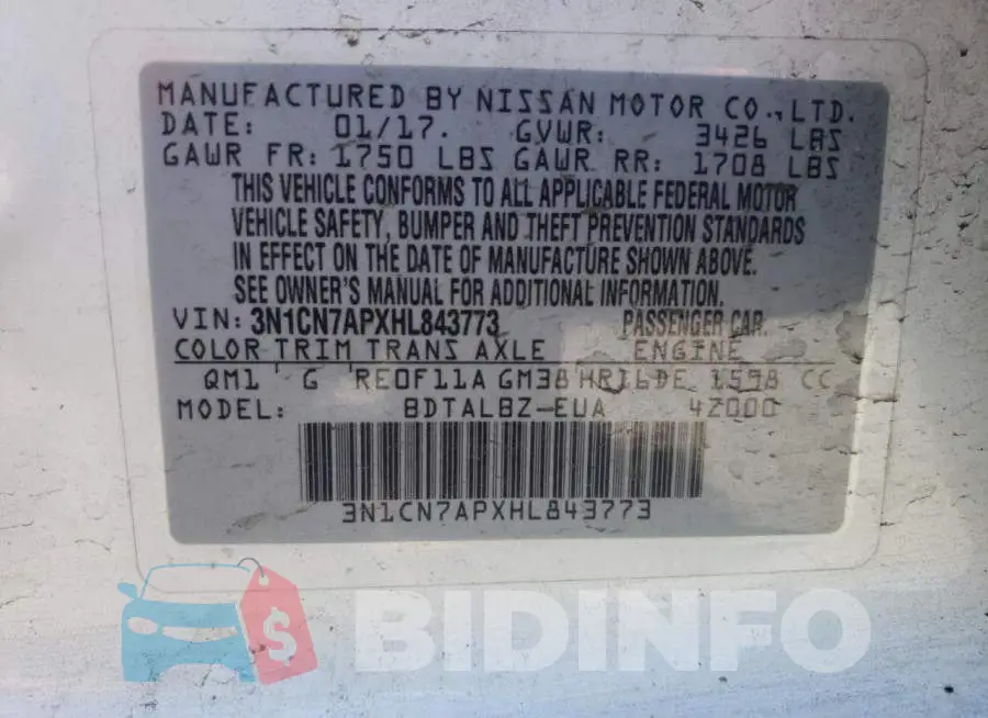 3N1CN7APXHL843773 Photo# 10