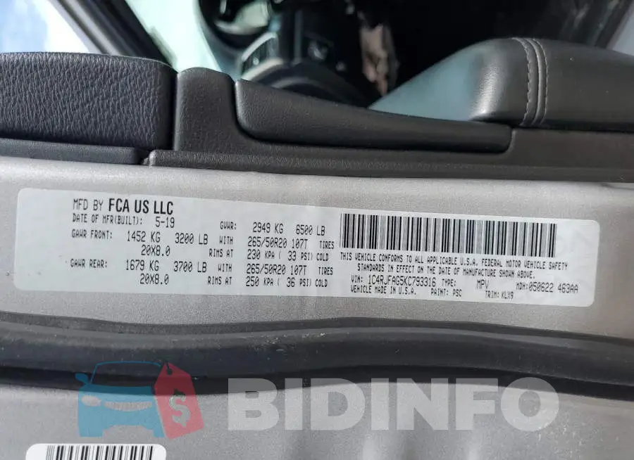 1C4RJFAG5KC793316 Photo# 10