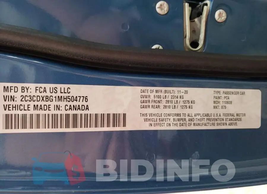 2C3CDXBG1MH504776 Photo# 10